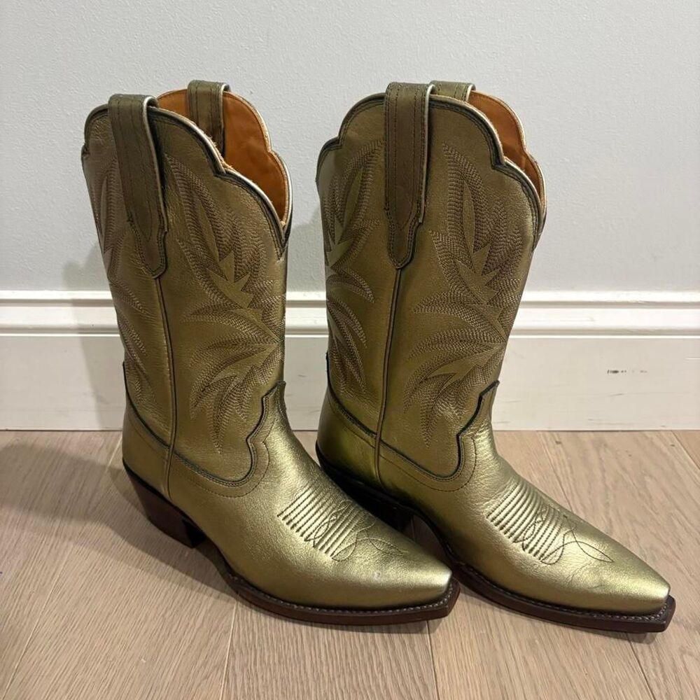 Tecovas Sadie Olive metallic cowboy boots size 6.5